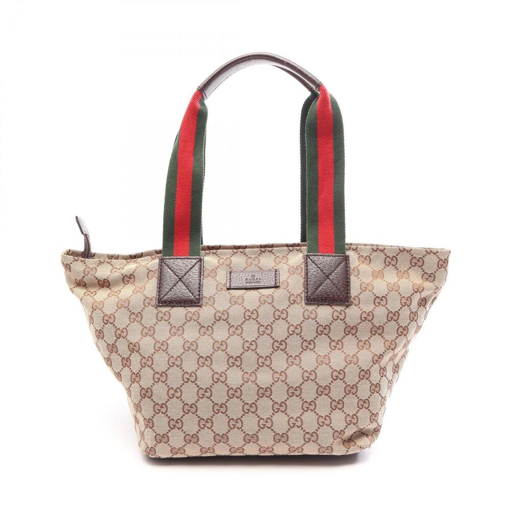 Gucci GG Canvas Sherry Tote Bag Leather Multicolor Beige Tan